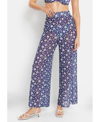 Women's Floral Sheer Cover up Beach Dress Pants