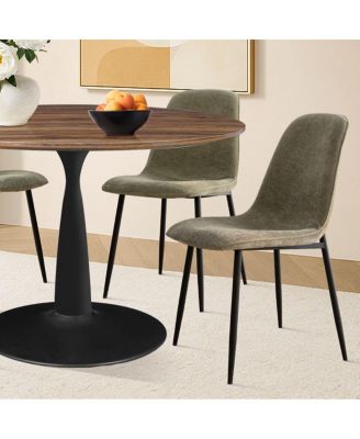 5-Piece Round Dining Table Set with Metal Base and Walnut Top, Modern Kitchen Table and Chairs for 4, Space-Saving Small Dining Set