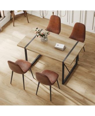 5-Piece Dining Set with Upholstered Chairs and Rectangular Wood Grain MDF Table,Metal Frame for Small Dining Room