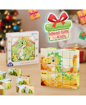 ST9 25-Piece Magnetic Dinosaur Puzzle Blocks – 6 Puzzles in One, STEM Learning Toy for Kids Ages 3+