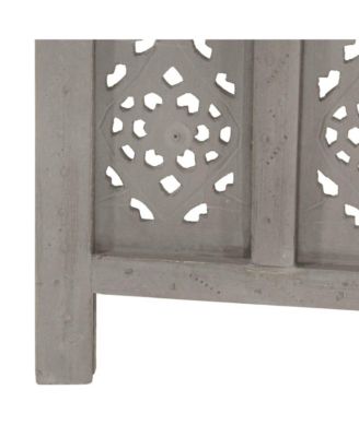 Hand carved 4-Panel Room Divider Gray 63"x65" Solid Mango Wood
