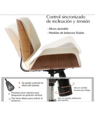 Kalene Belby Faux Leather 36.2'' H Mid-century Modern Office Chair with Bent Wood Frame