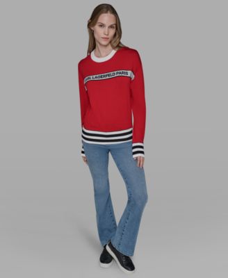 Women's Crew Neck Logo Striped Sweater