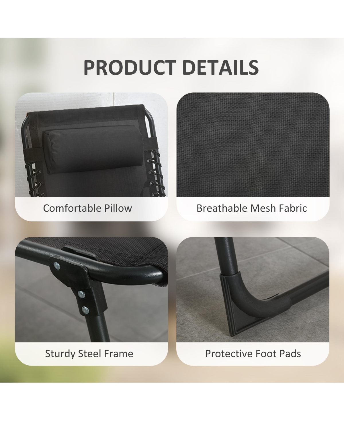 Outsunny Reclining Chaise Lounge Chair, Portable Sun Lounger, Folding Camping Cot, with Adjustable Backrest and Removable Pillow, for Patio, Garden, B