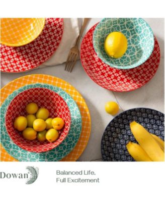 12-Piece Ceramic Dinnerware Set for Christmas Decor Thanksgiving Party, Colorful Dish Set for 4