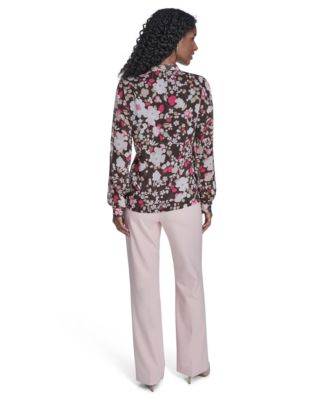Women's Floral Ruffle Placket Top