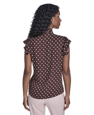 Women's Dot Tie Neck Top