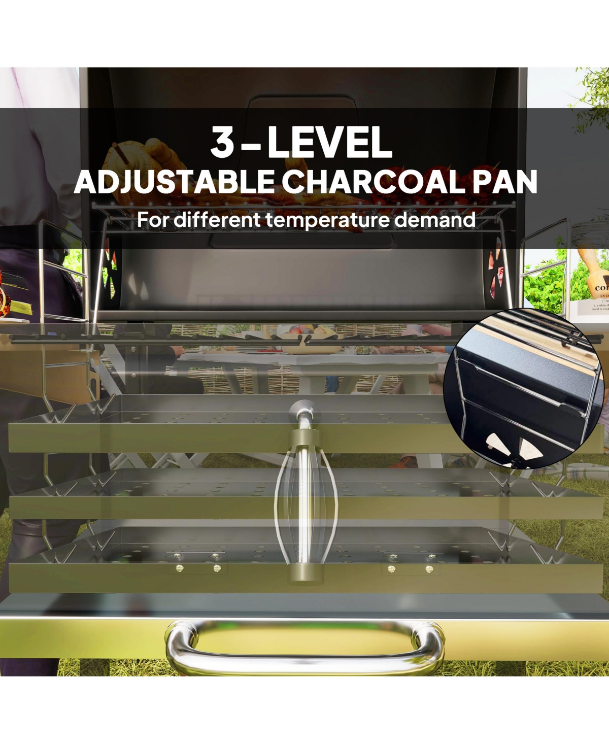 Outsunny Charcoal Bbq Grill with Adjustable Charcoal Pan Barbecue Grill