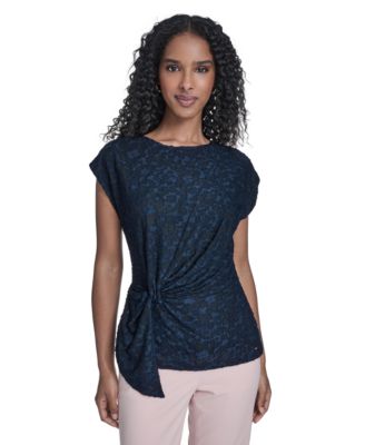 Women's Floral Clip Draped Crewneck Top