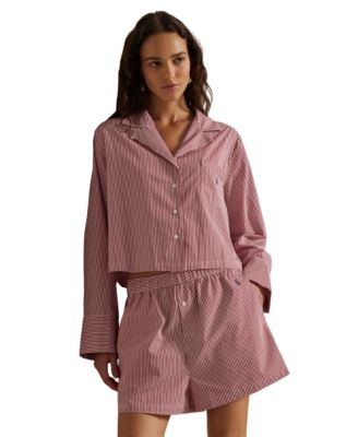 Women's 2-Piece Cropped Shirt and Boxer Shorts Pajama Set