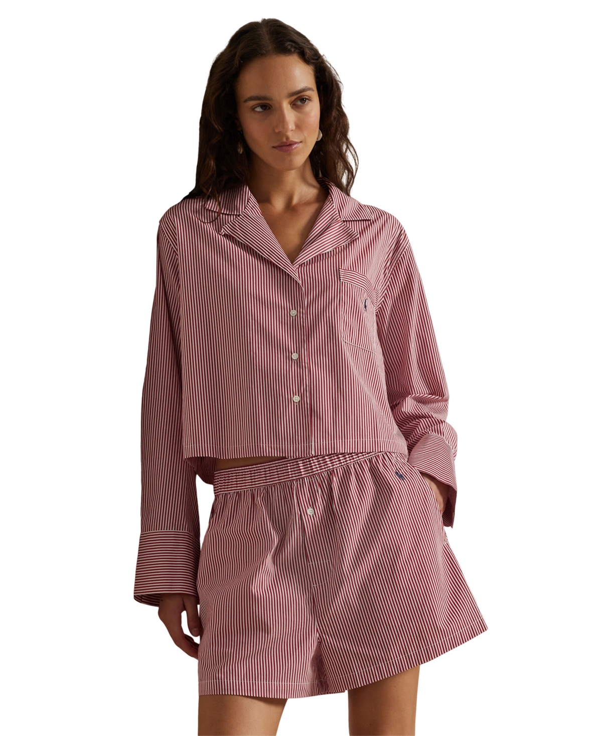 Polo Ralph Lauren Women's 2-piece Cropped Shirt And Boxer Shorts Pajama Set In Pink