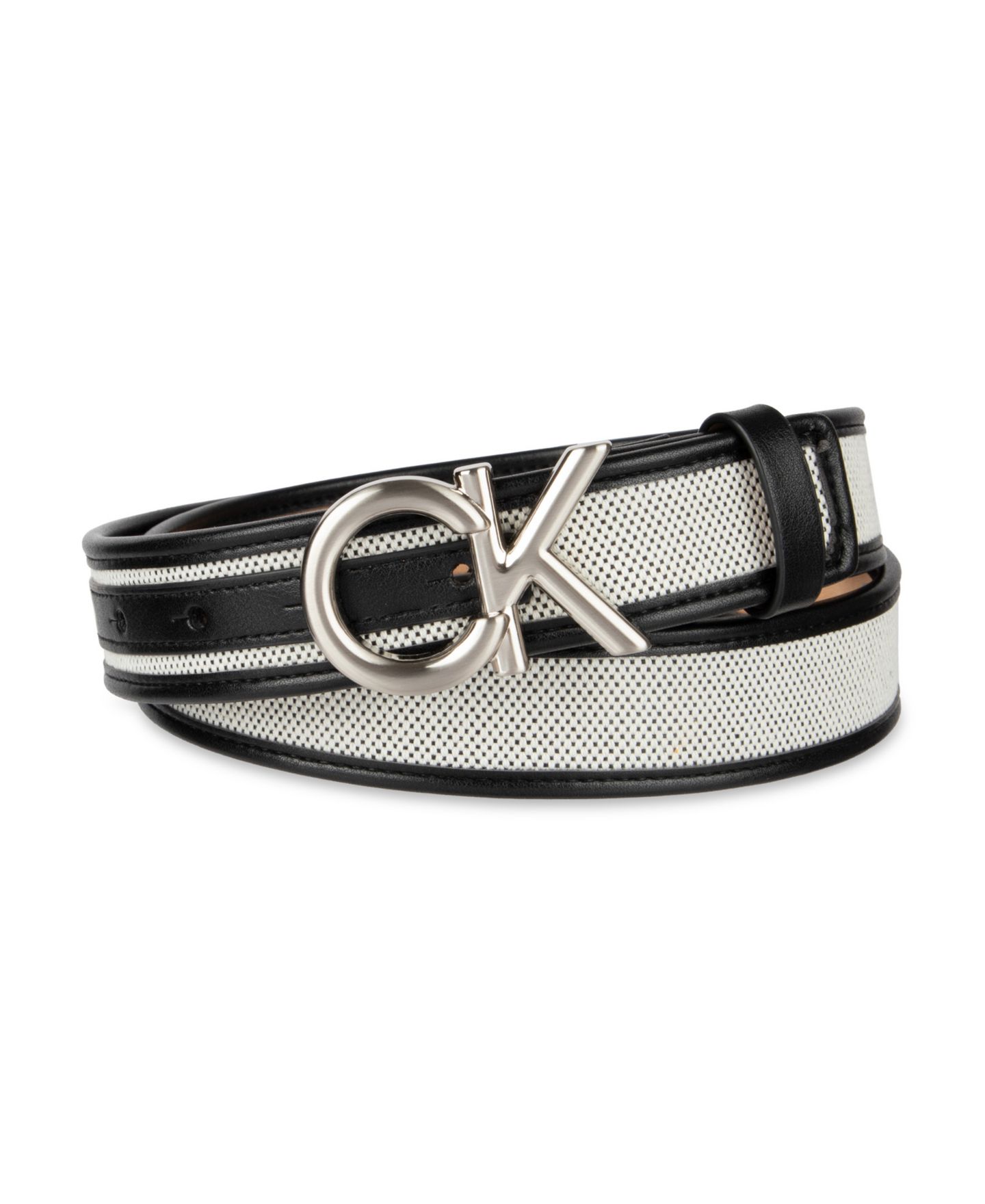 Женский ремень Calvin Klein Woven Inlay Leather Belt with Puff CK Monogram Buckle Belt, цвет: Чёрный — фото 1