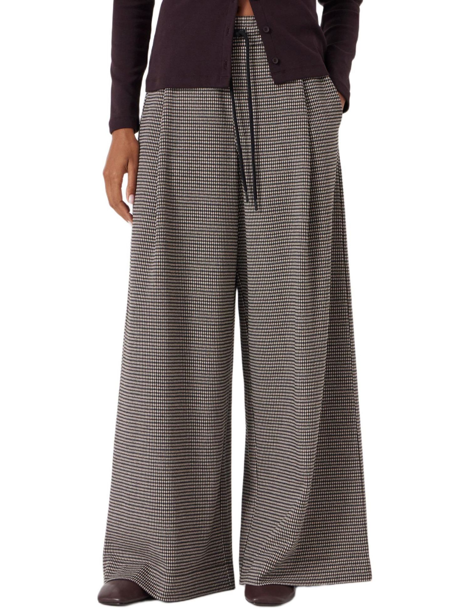 Women's Check Wide Leg Jersey Pants