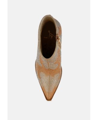 Womens Mugler Rhinestones Embellished Ankle Boots