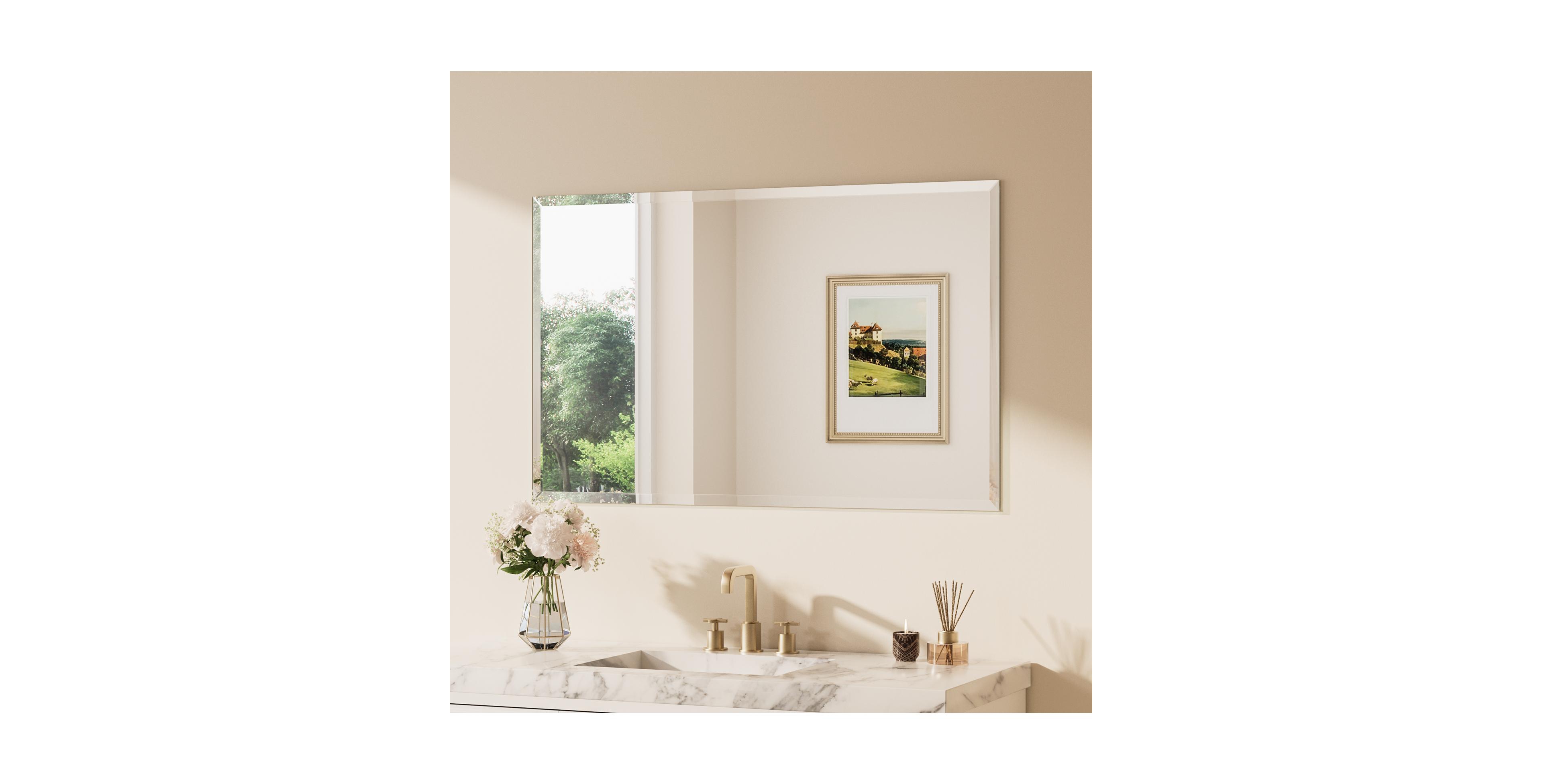 Keonjinn Inch Beveled Bathroom Vanity Mirror Shatterproof Frameless Wall Mirrored Over Sink Horizontal/Vertical