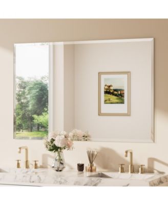 Inch Beveled Bathroom Vanity Mirror Shatterproof Frameless Wall Mirrored Over Sink Horizontal/Vertical