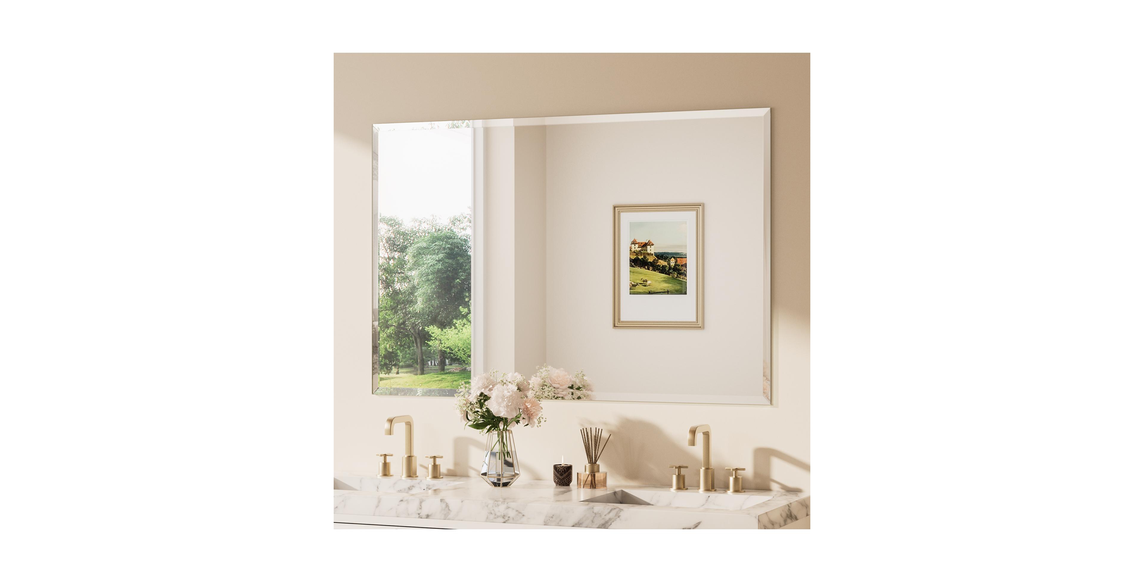 Keonjinn Inch Beveled Bathroom Vanity Mirror Shatterproof Frameless Wall Mirrored Over Sink Horizontal/Vertical