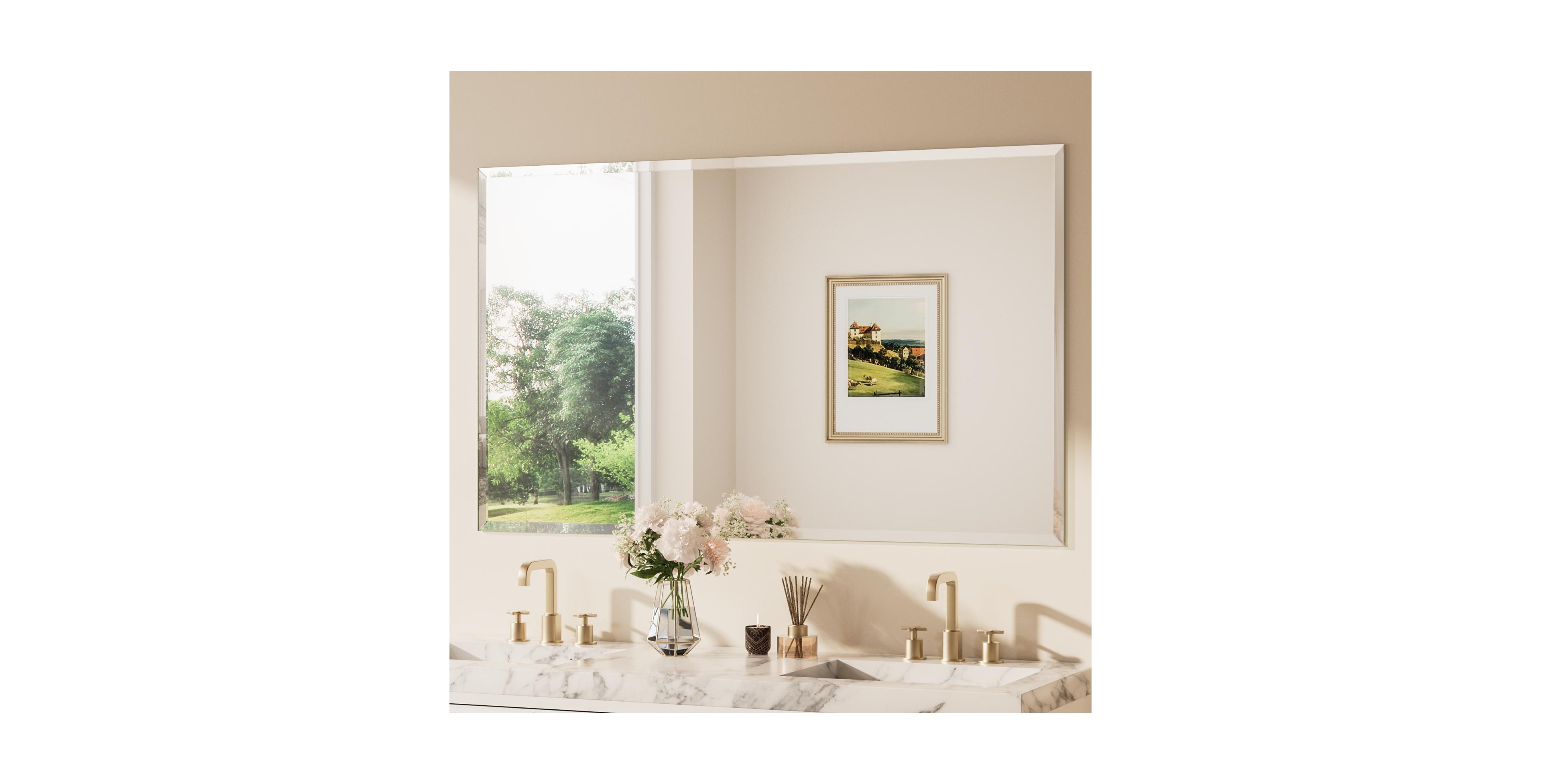 Keonjinn Inch Beveled Bathroom Vanity Mirror Shatterproof Frameless Wall Mirrored Over Sink Horizontal/Vertical