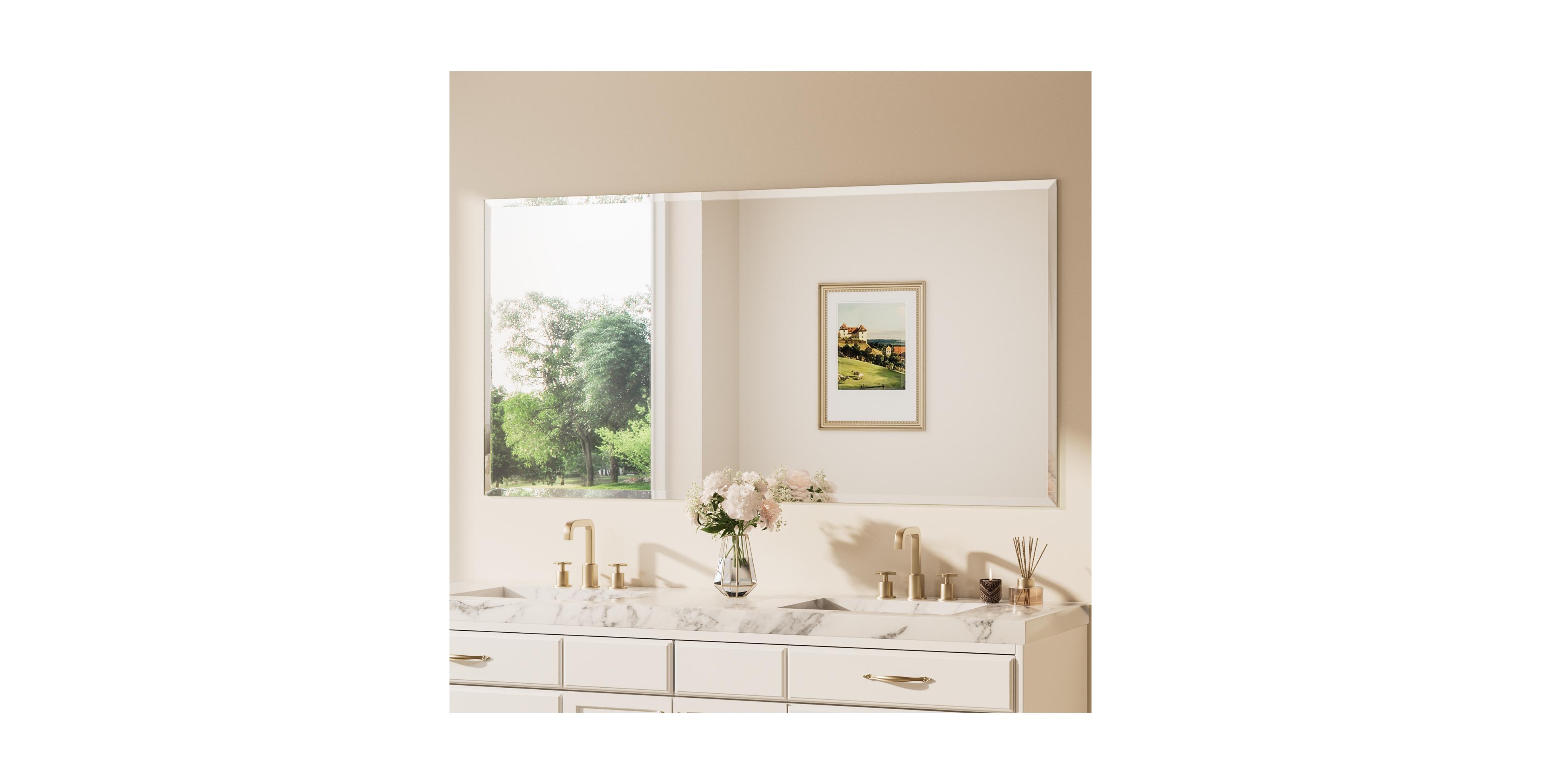 Keonjinn Inch Beveled Bathroom Vanity Mirror Shatterproof Frameless Wall Mirrored Over Sink Horizontal/Vertical