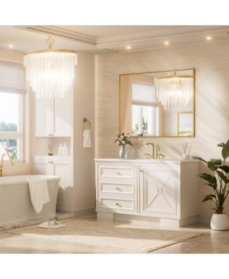 48x30 Inch Brushed Gold Bathroom Vanity Mirror Metal Framed Over Sink Wall Mirror Horizontal/Vertical