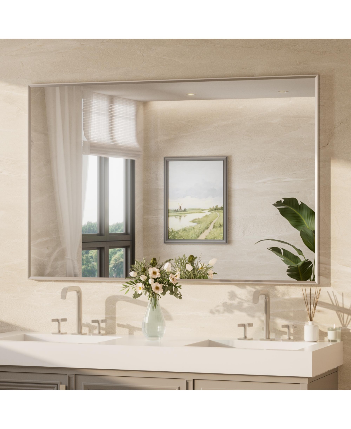 Keonjinn Inch Brushed Nickel Bathroom Vanity Mirror Metal Framed Over Sink Wall Mirror Horizontal/Vertical