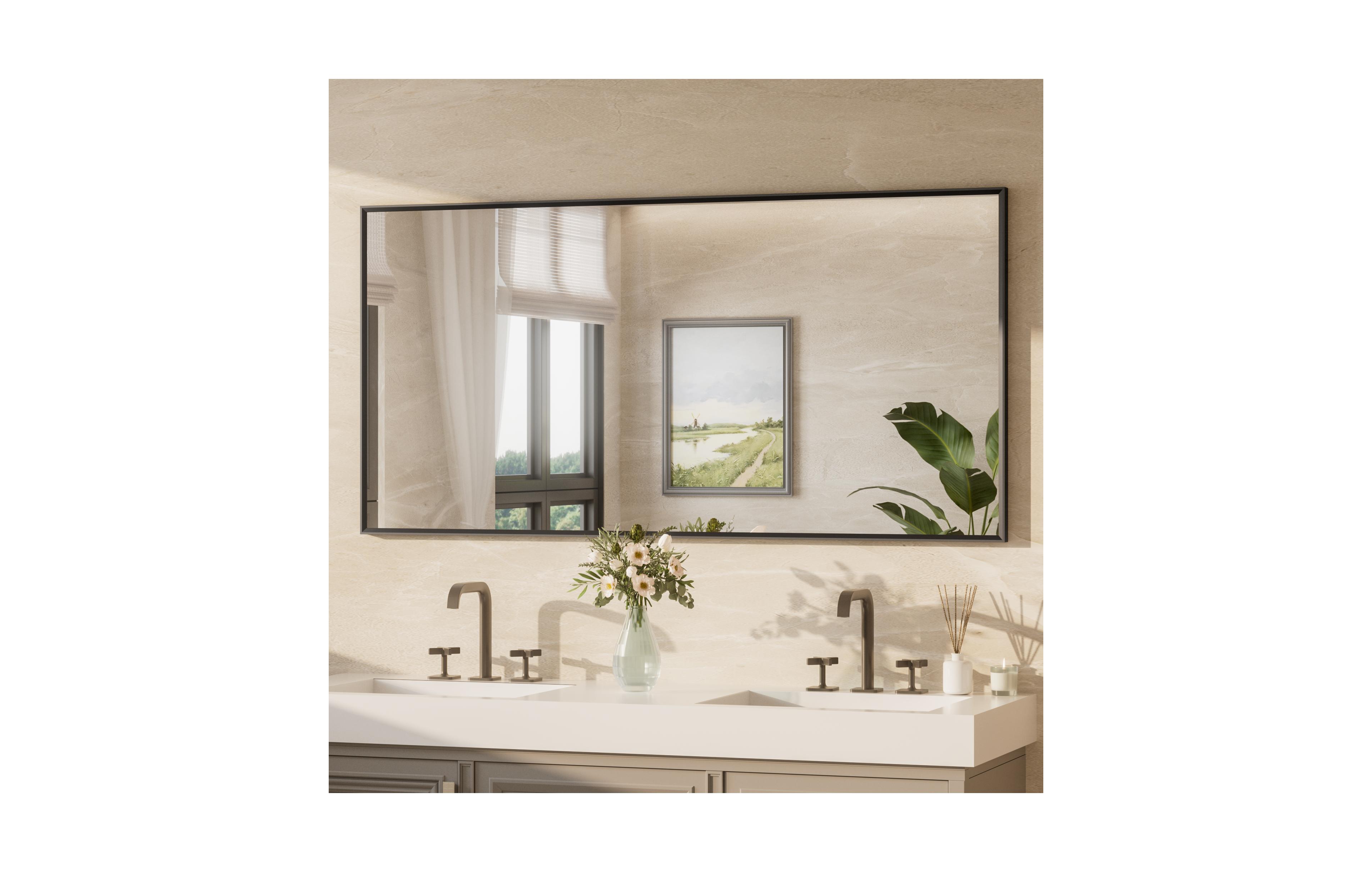 Keonjinn Inch Brushed Black Bathroom Vanity Mirror Metal Framed Over Sink Wall Mirror Horizontal/Vertical