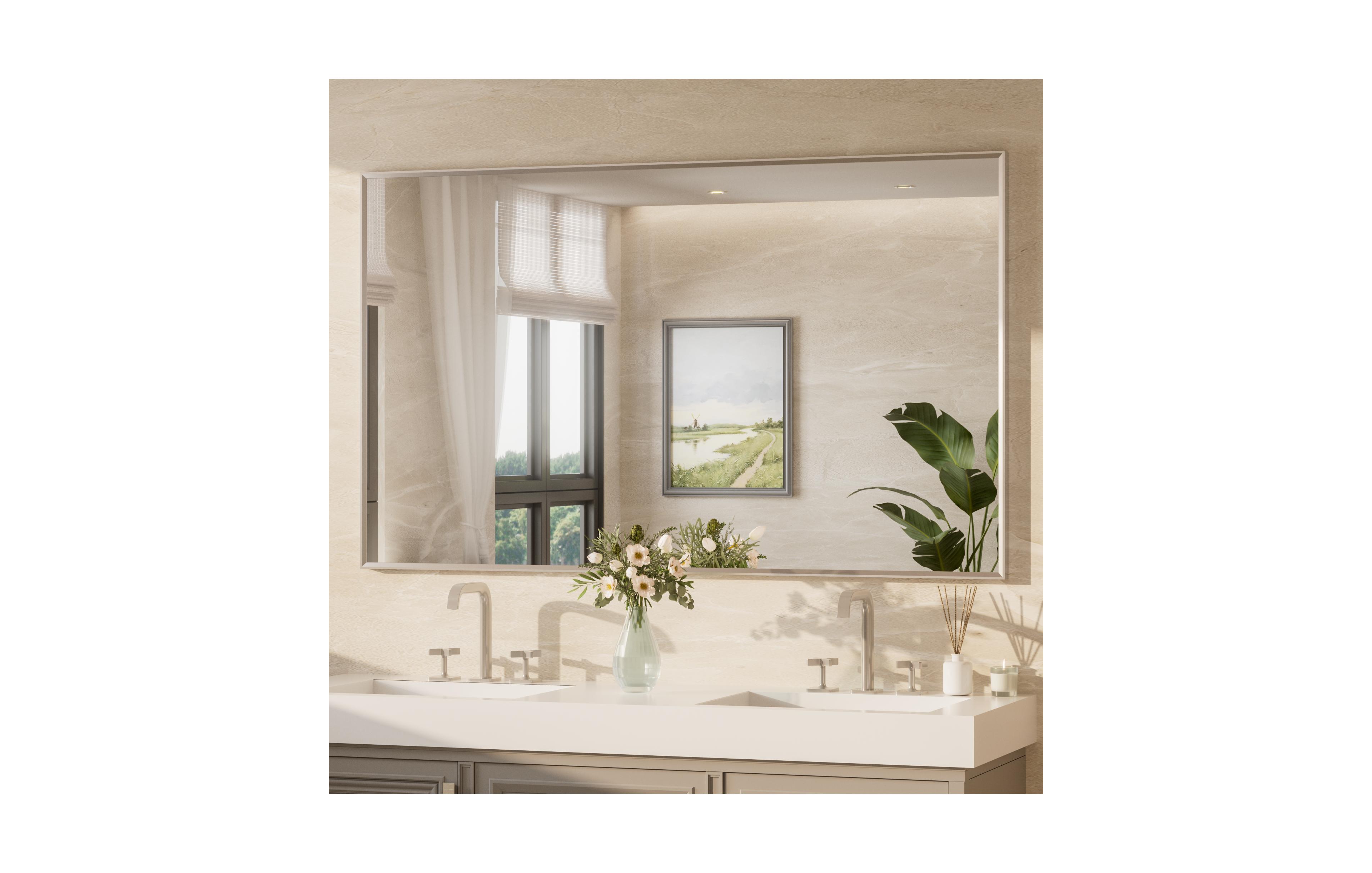 Keonjinn Inch Brushed Nickel Bathroom Vanity Mirror Metal Framed Over Sink Wall Mirror Horizontal/Vertical