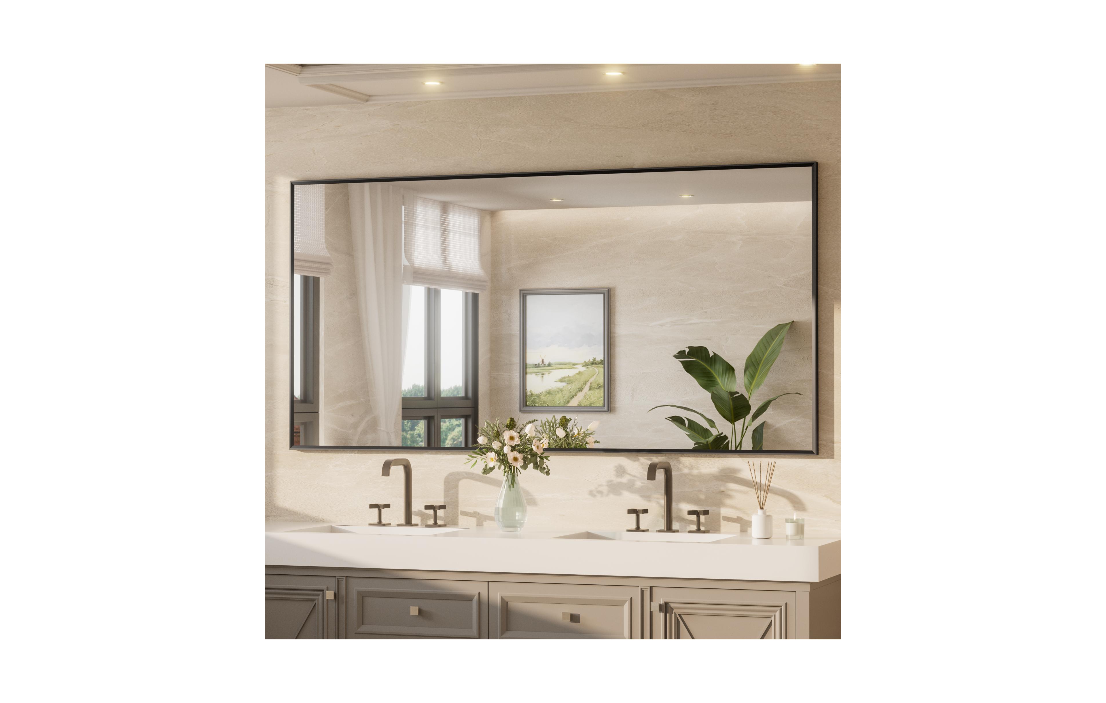 Keonjinn Inch Brushed Black Bathroom Vanity Mirror Metal Framed Over Sink Wall Mirror Horizontal/Vertical