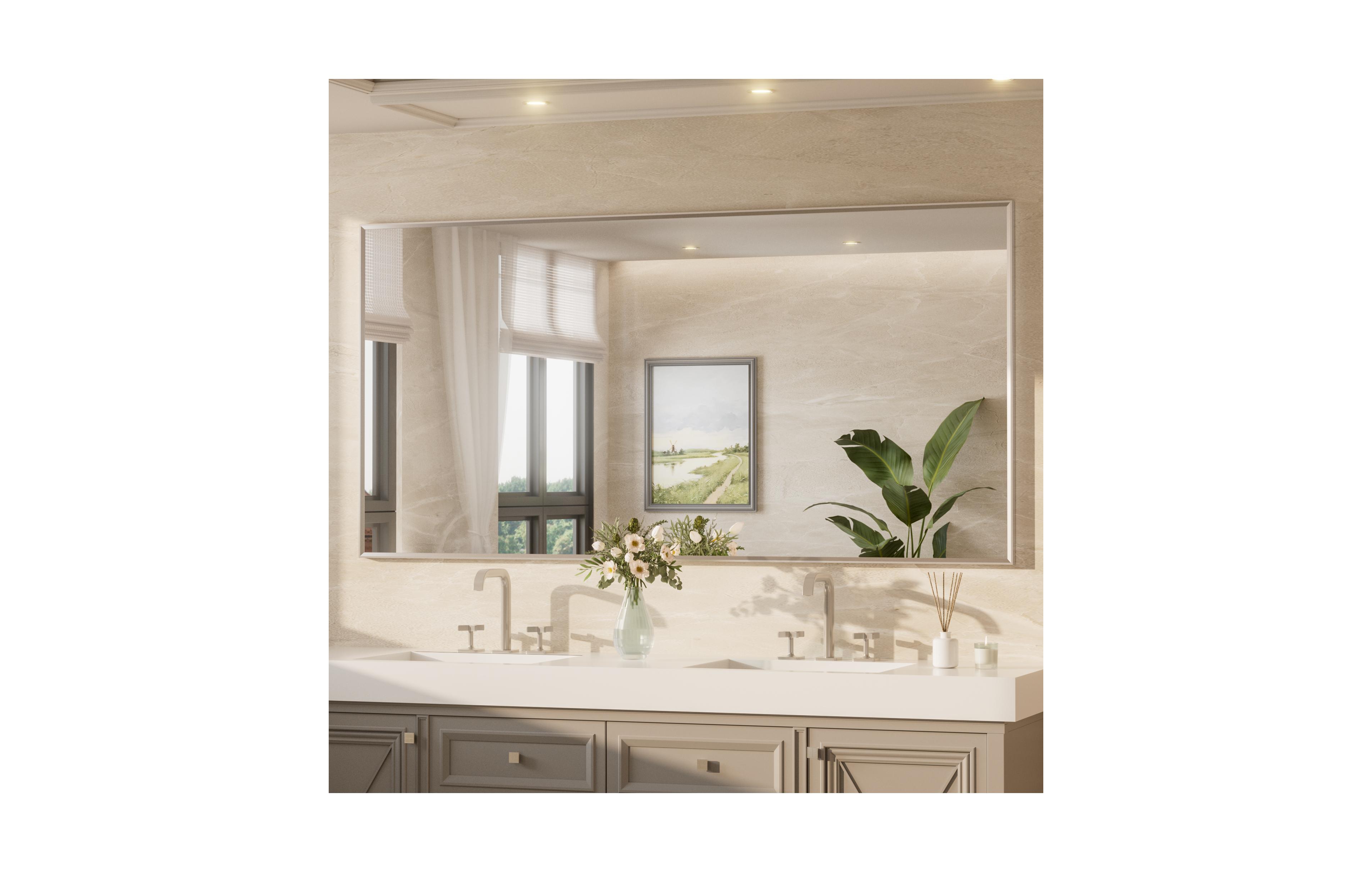 Keonjinn Inch Brushed Nickel Bathroom Vanity Mirror Metal Framed Over Sink Wall Mirror Horizontal/Vertical