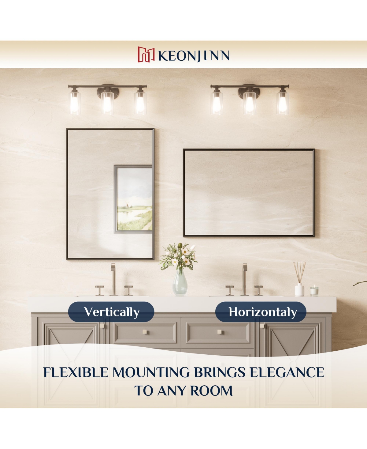 Keonjinn Inch Brushed Black Bathroom Vanity Mirror Metal Framed Over Sink Wall Mirror Horizontal/Vertical