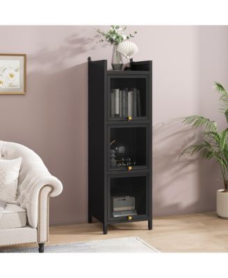 Modern Three-Tier Glass Door Cabinet with Four-Tier Storage for Living Room, Dining, Entryway, or Bathroom