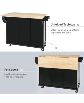 Kitchen Cart with Rubber Wood Drop Leaf, Internal Storage Racks, Rolling Island with Cabinet and 3 Drawers for Dining Room