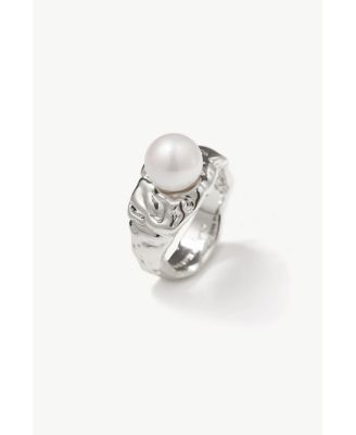 Nora Freshwater Pearl Molten Statement Ring - Silver 95$