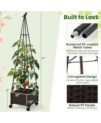 Raised Garden Bed Adjustable with Plant Box and Trellis with Lockable Wheels