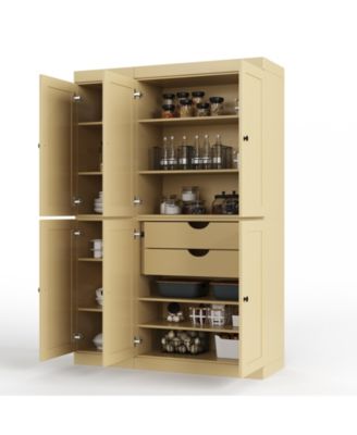 100% Solid Wood Pantry Cabinet with Raised Panel Doors, Adjustable Shelves, 48.5" Wide, 71.5" Tall
