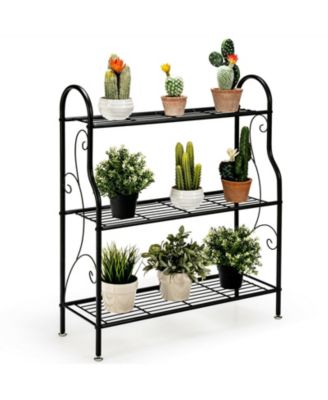 3-Tier Scrollwork Designed Metal Plant Stand-Black