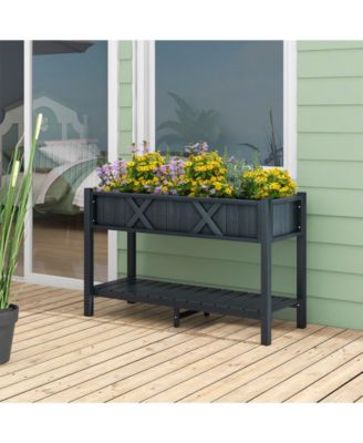 Pots & Planters Poly Wood Elevated Planter Box with Legs Storage Shelf Drainage Holes-Black