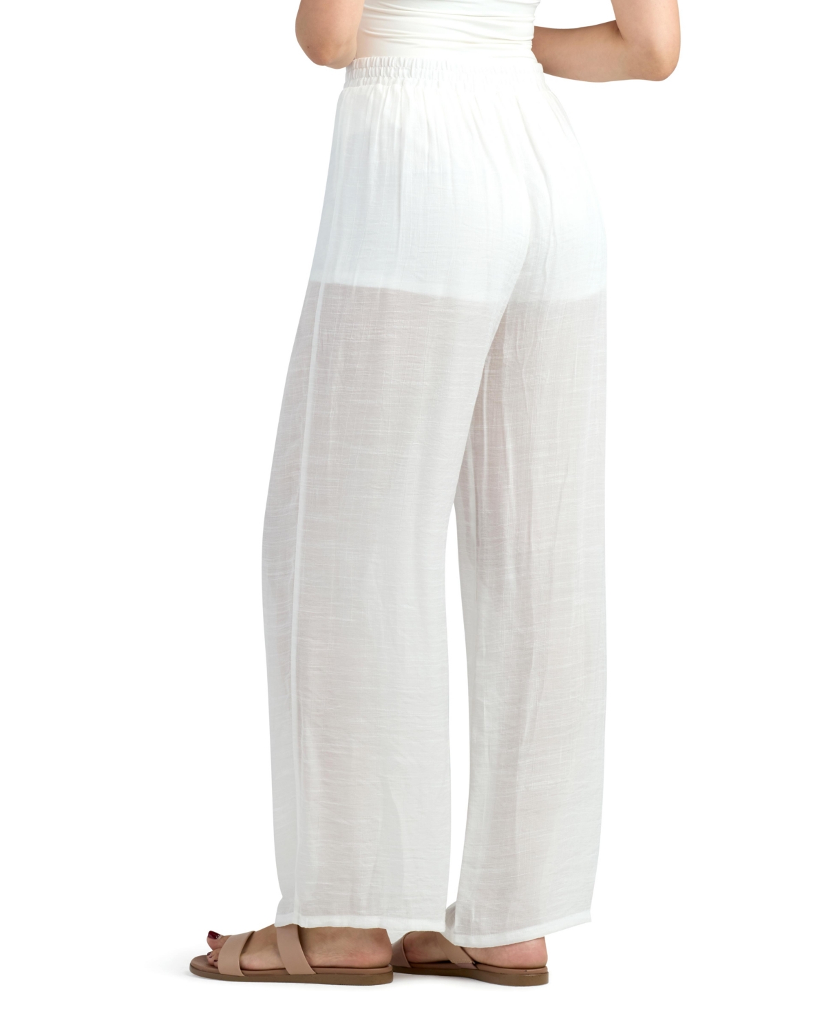 Bcx Women's Resort Gauzy Texture Mid Rise Wide Leg Pants In White