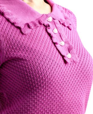 Junior's Polo Collar Short-Sleeve Sweater 