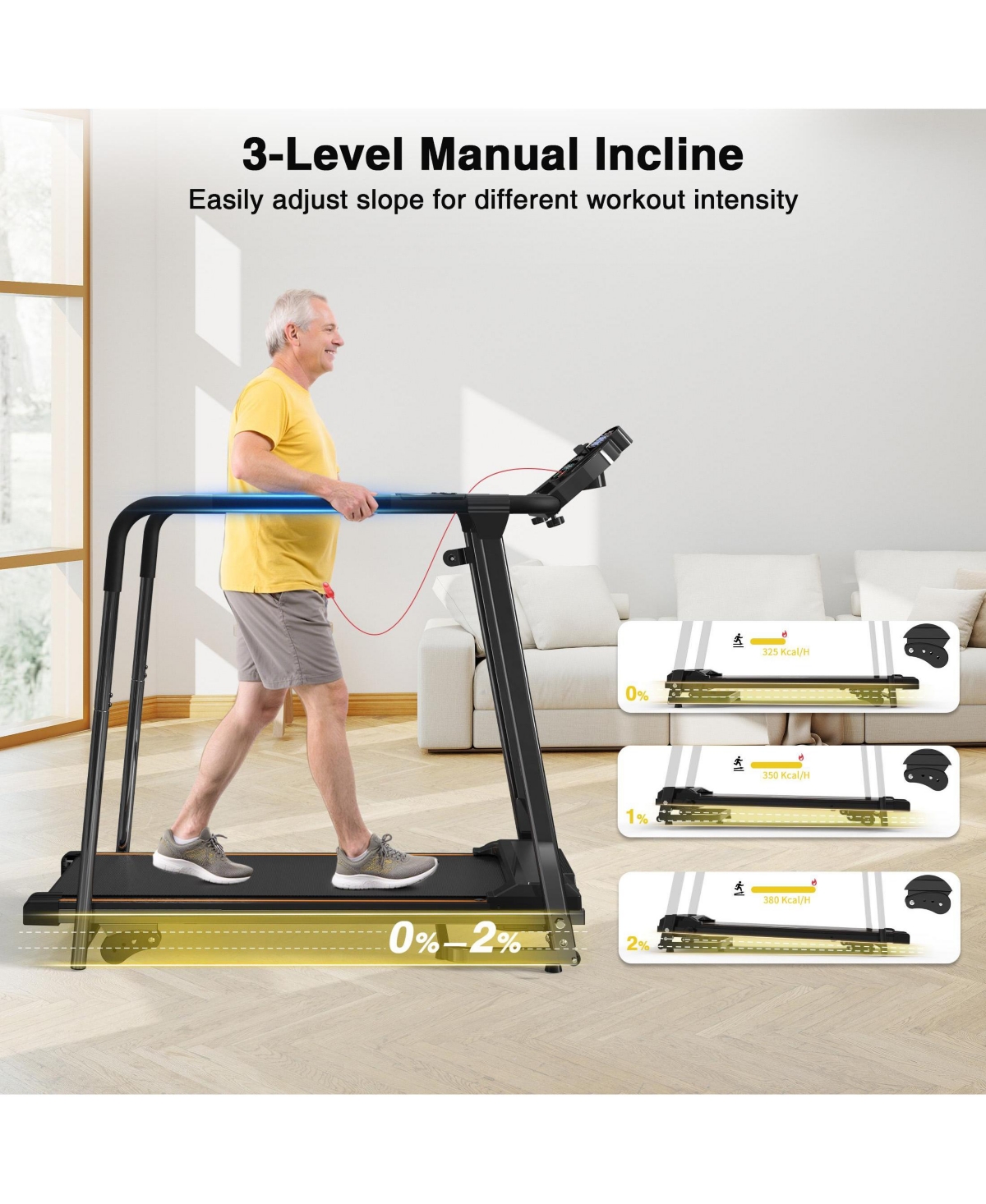 Redliro Walking Treadmill for Seniors with Long Handrails, Foldable Incline Treadmil, 265lbs Compact Treadmill for Home Exercise