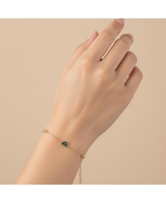 Beautiful 14K Gold Plated Chain Link Charm Bracelet with Colored Cubic Zirconia