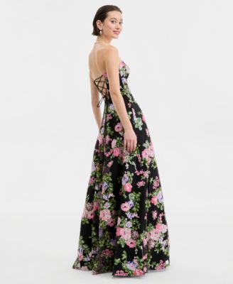 Juniors' Floral-Sequinned Strapless Gown