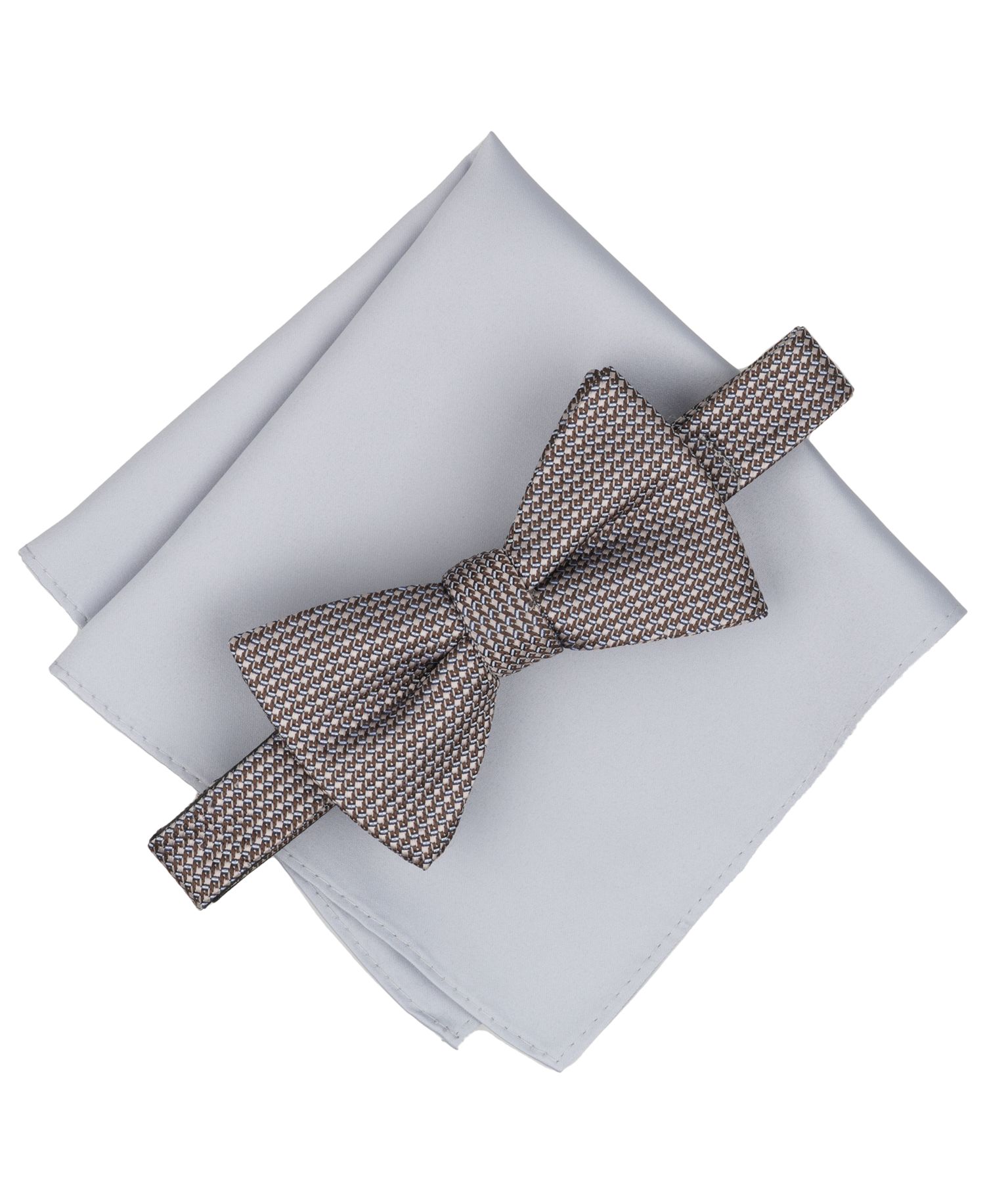 Men's Mini-Pattern Bow Tie and Solid Pocket Square 2-Piece Set