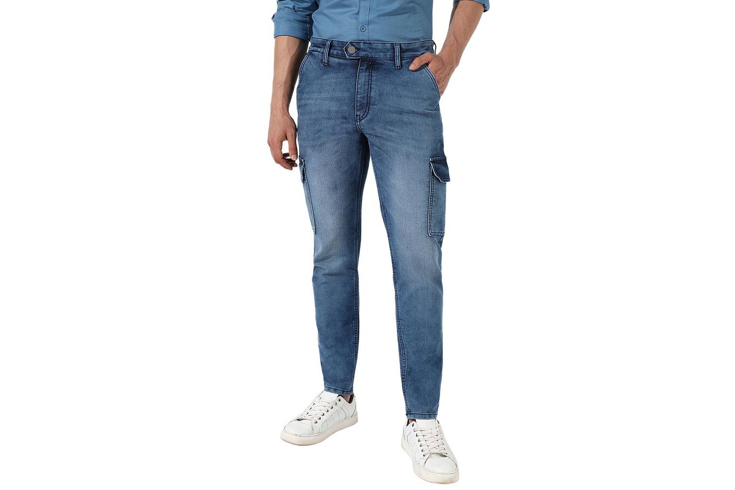 Men's Medium-Wash Cargo Denim Jeans
