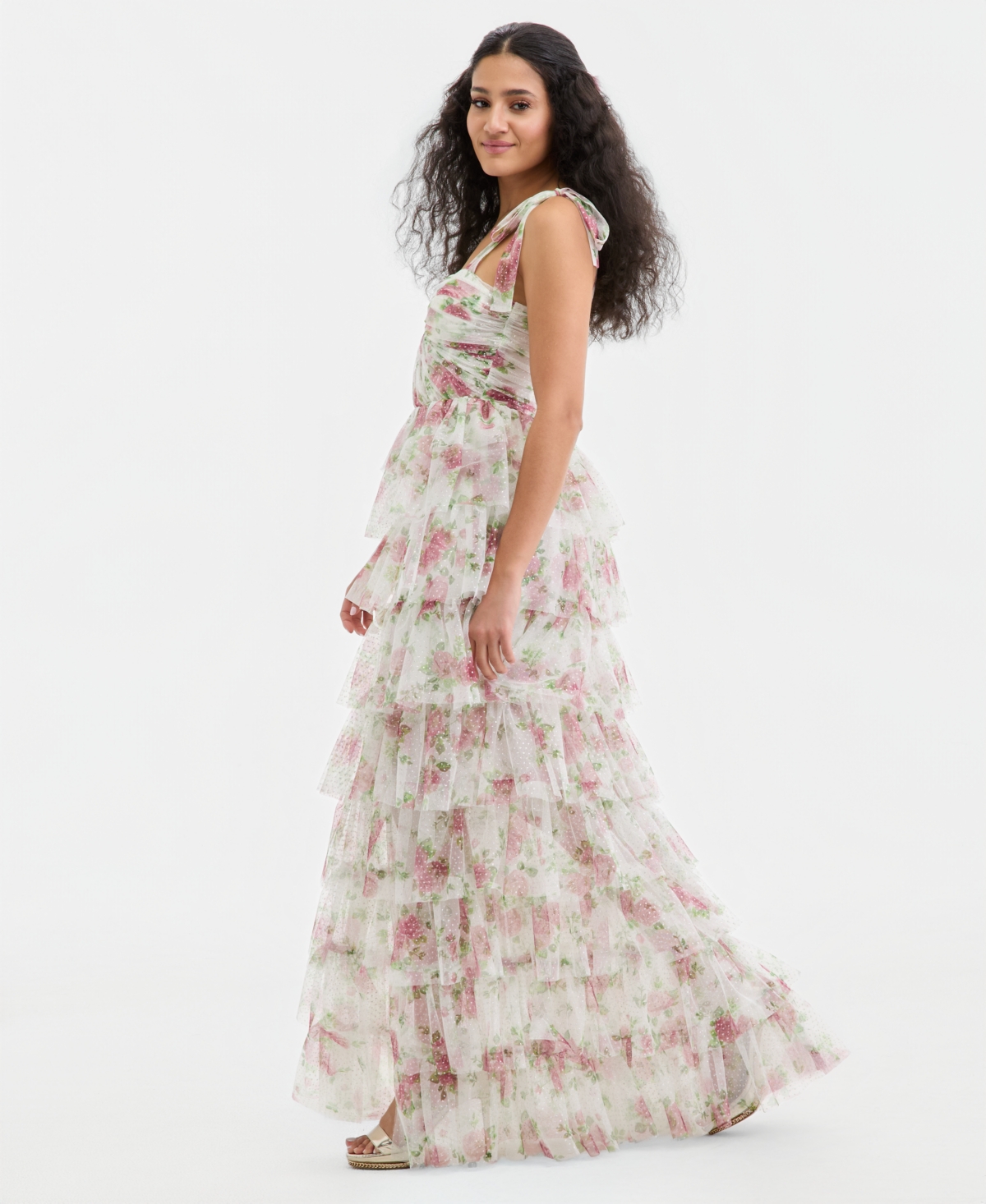 City Studios Juniors' Tiered Glitter-Mesh Gown, Created for Macy's