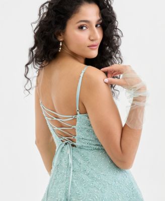 Juniors' Beaded-Soutache Ball Gown