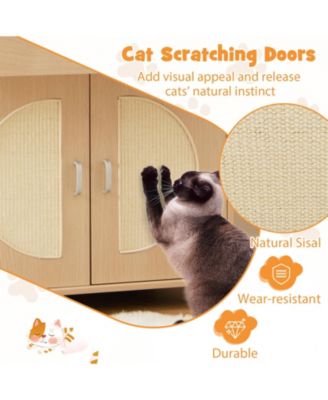 Cat Litter Box Enclosure with Sisal Scratching Doors and Storage