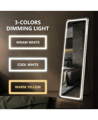 LED Full-Length Mirror with Stand, Suitable for Outfit Checks.