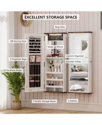 Wall/Door LED Jewelry Armoire with Rounded Corners & Storage