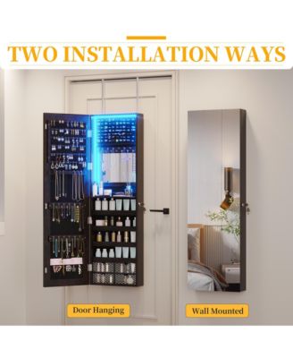 Wall/Door Mounted LED Jewelry Storage Mirror Cabinet